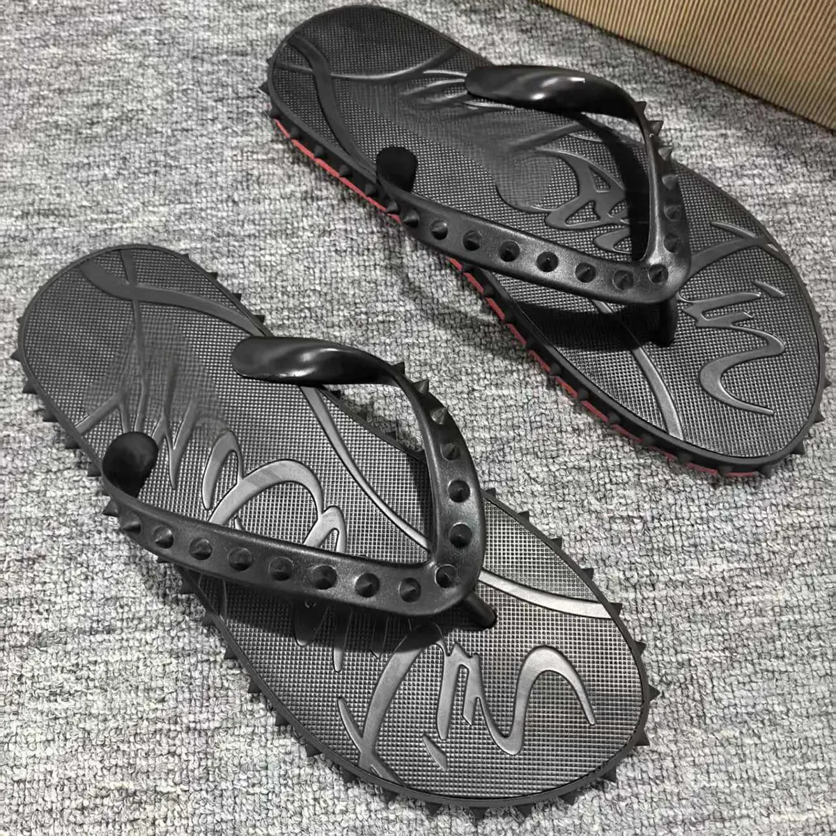 Gentleman's Red Bottom R ivet Flip-Flops Casual Fashion Non-Slip Flip Flops-vocosishoes