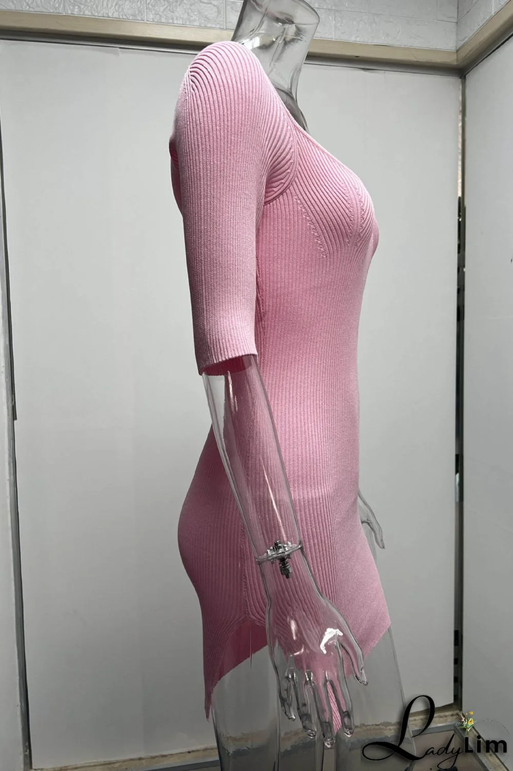 Grey Sexy Solid Patchwork U Neck Pencil Skirt Dresses