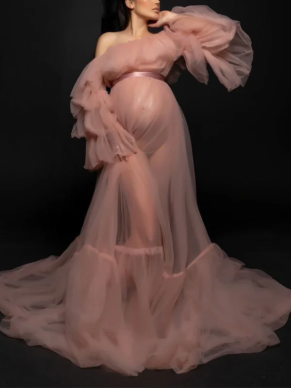 Maternity Chiffon Solid Color Maxi Dress