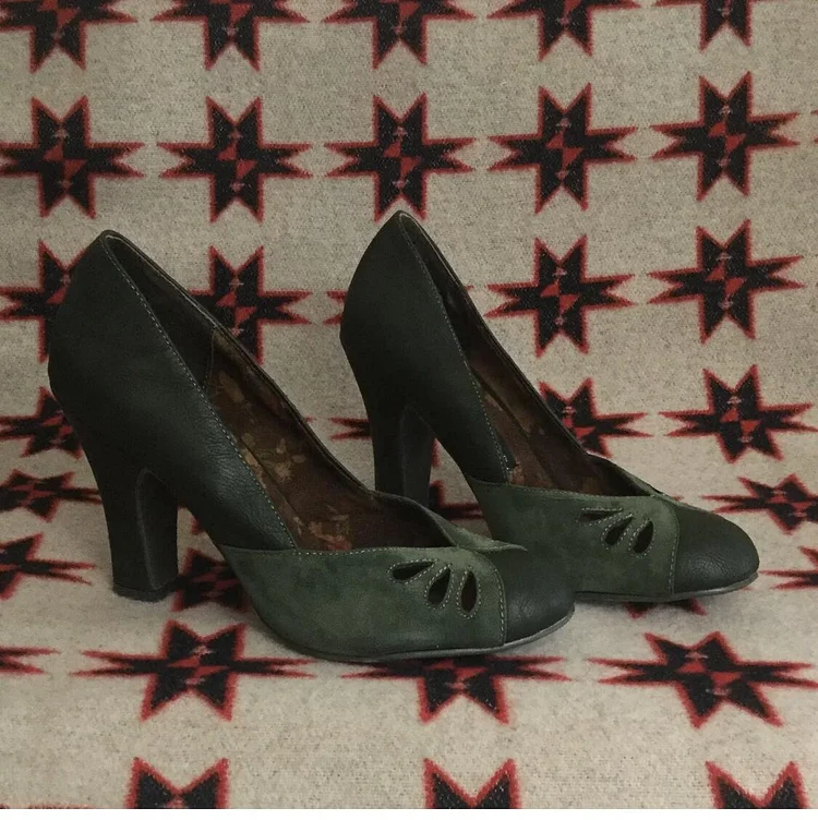 Custom Made Green Chunky Heel Pumps |FSJ Shoes