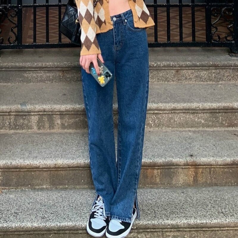 Jeans Women High Waist Vintage Ins Chic Fall Daily Trendy Stylish College Girl Denim Trouser Harajuku All-match Teens Streeswear
