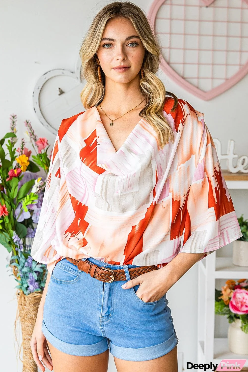 Printed Cowl Neck Half Sleeve Blouse