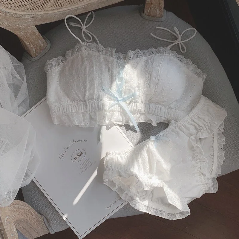 Wriufred Palace Retro Romantic Front-Breasted Vest Bra Set Mermaid Lace Suspender Underwear Female Cotton Lingerie with Panties