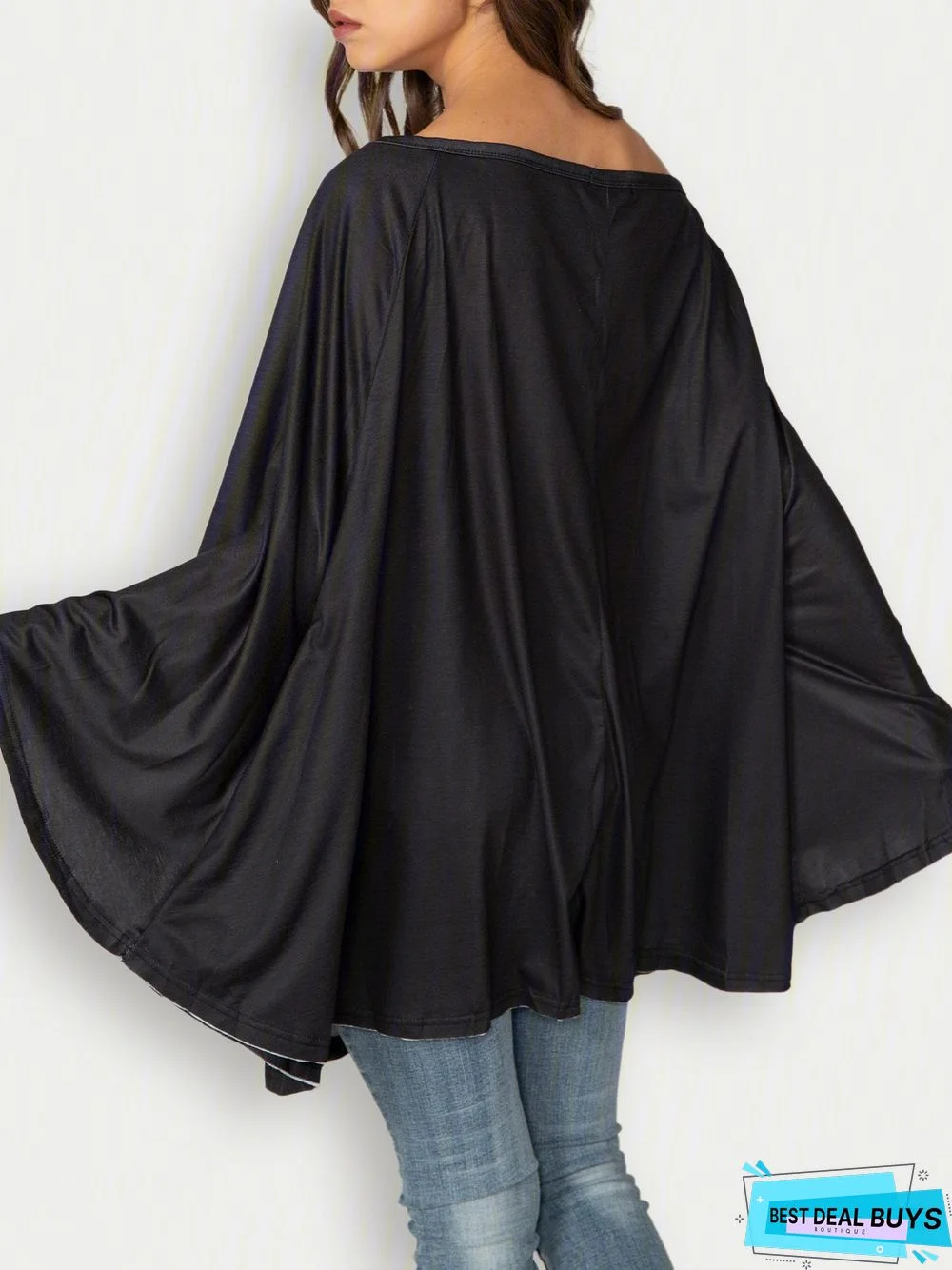 Black Casual Cotton-Blend Tops