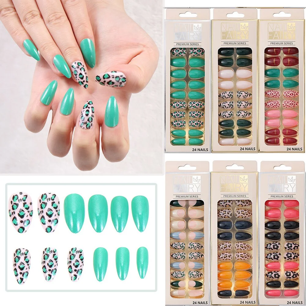 False Nails with Marble Pattern Designs Short Stiletto Fake Nails Press On Nails Press On Nail Art Tips Acrylic Fingernail