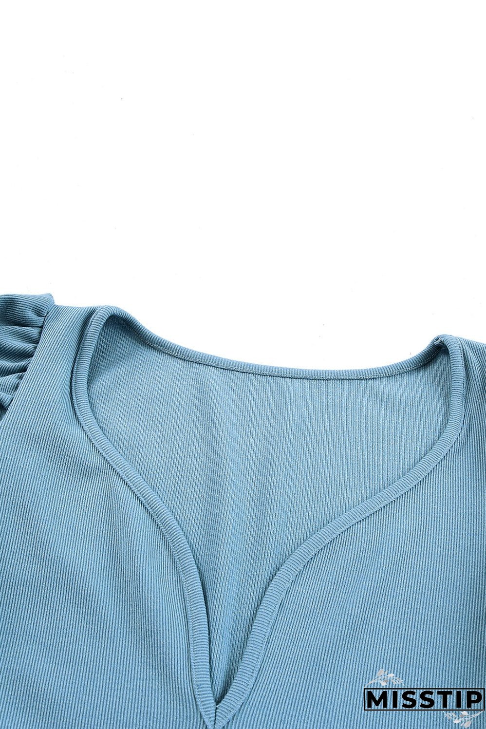 Ribbed Knit Ruched Sleeve Top