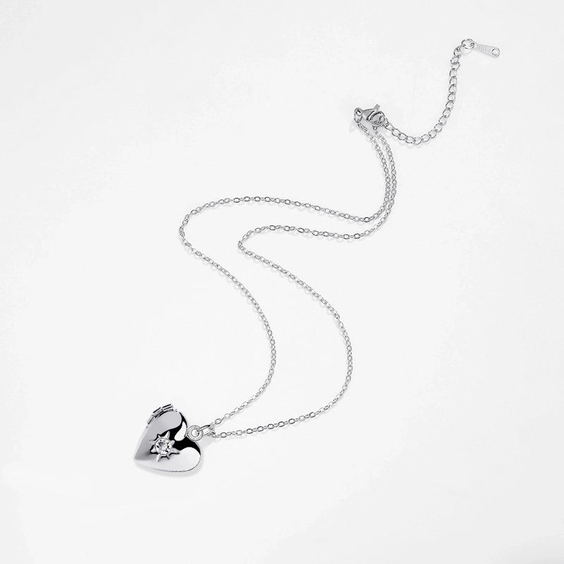 Titanium Steel Copper 18K Gold Plated Rose Gold Plated White Gold Plated Plating Inlay Heart Shape Rhinestones Locket Necklace