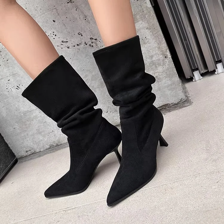 Breakj Breakj Tip Folds Pile Boots Girls And Lazy Hot Girls Summer Loose Velvet High-Heeled Boots