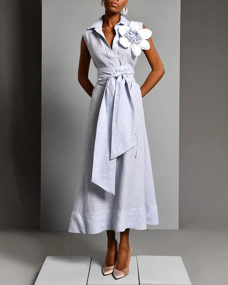 Women's Lapel Sleeveless Solid Color Dress