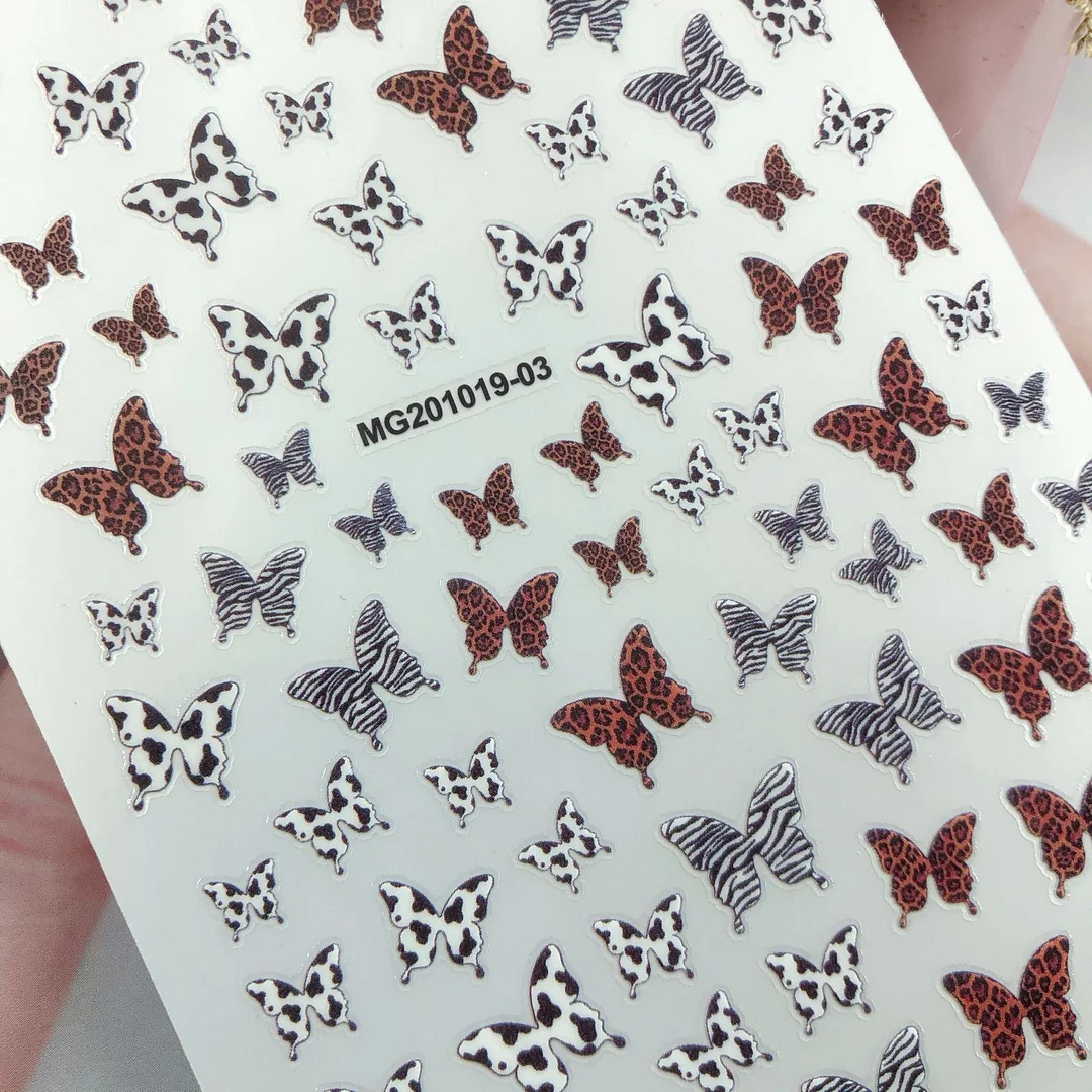 Leopardo Butterfly Design 3D Nail Art Stickers Leopard Adshive Stickers Slider Decals Tip Manicuring Art Decoration Accessory-Nail Inspo