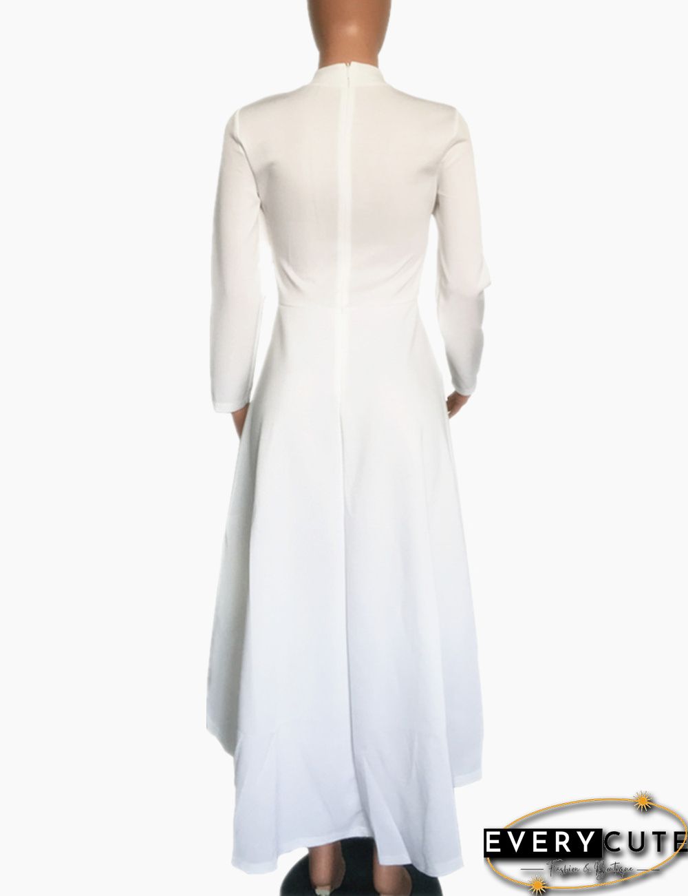 White Ruffle High Low Asymmetrical Long Sleeve T-Shirt Dress