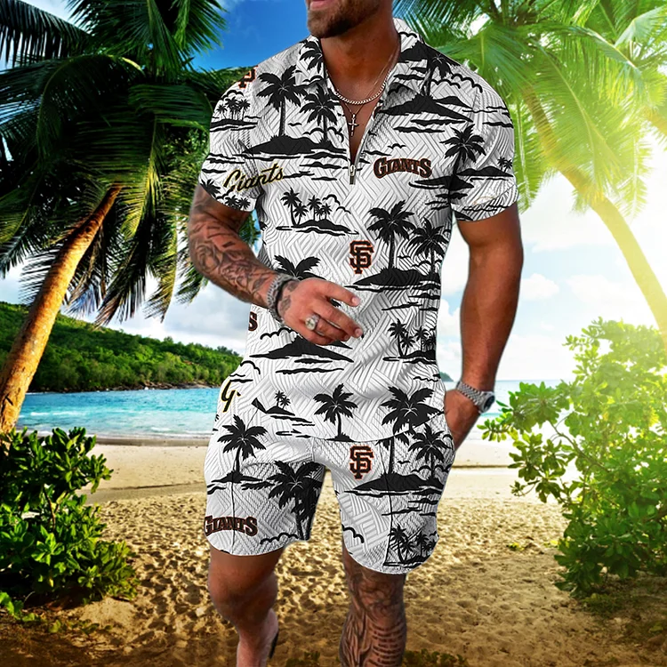 BrosWear Beach Coconut Print Polo Shirt And Shorts Co-Ord