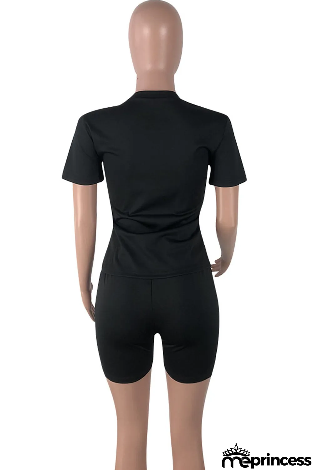 Orange Casual Letter Print Split Joint O Neck Short Sleeve Two Pieces