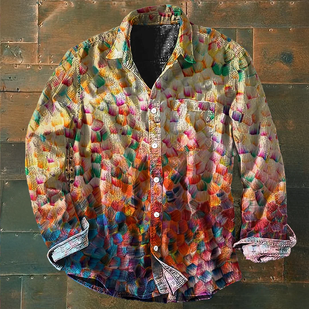 Colorful Artistic Splash Long-Sleeve Button-Up Shirt