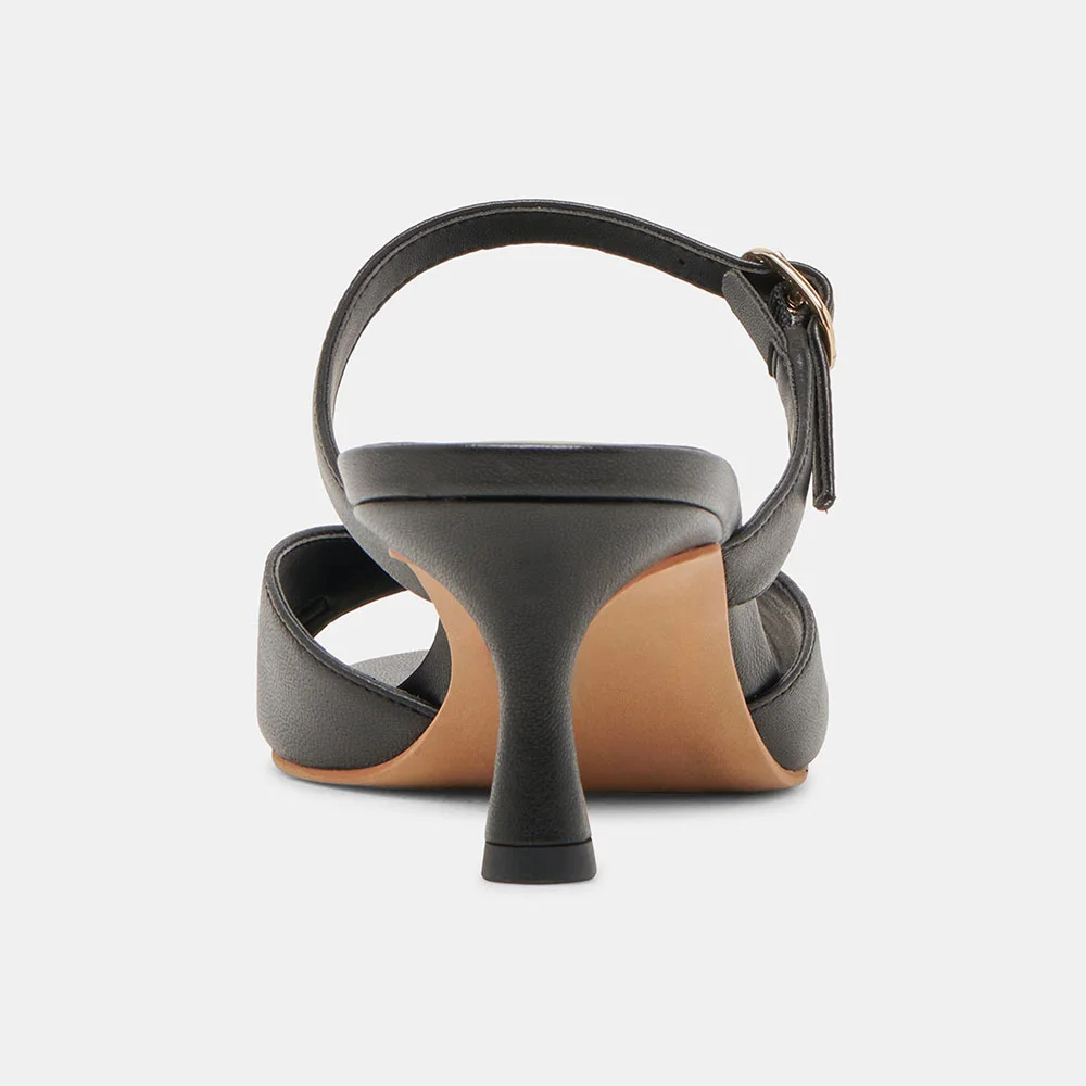 YDN Simple Black Open-Toe Kitten Heeled Mules with Double Buckle