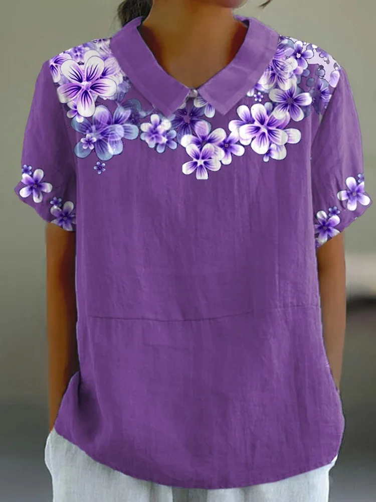 Women's Purple Floral Print Casual Shirt