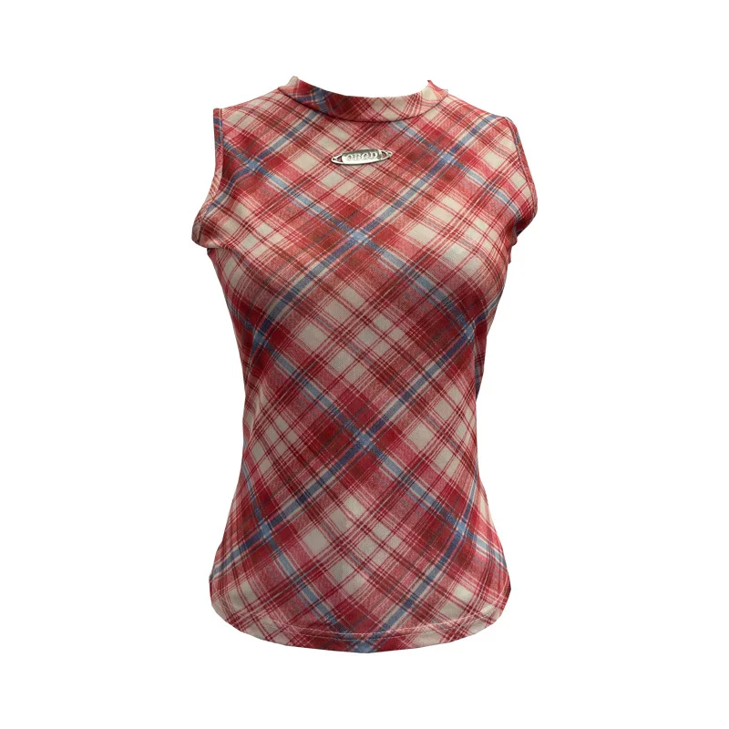 Nigikala Nigikala Mesh Vest Retro Design Slim Slimming Sleeveless T-Shirt Short Top 8036