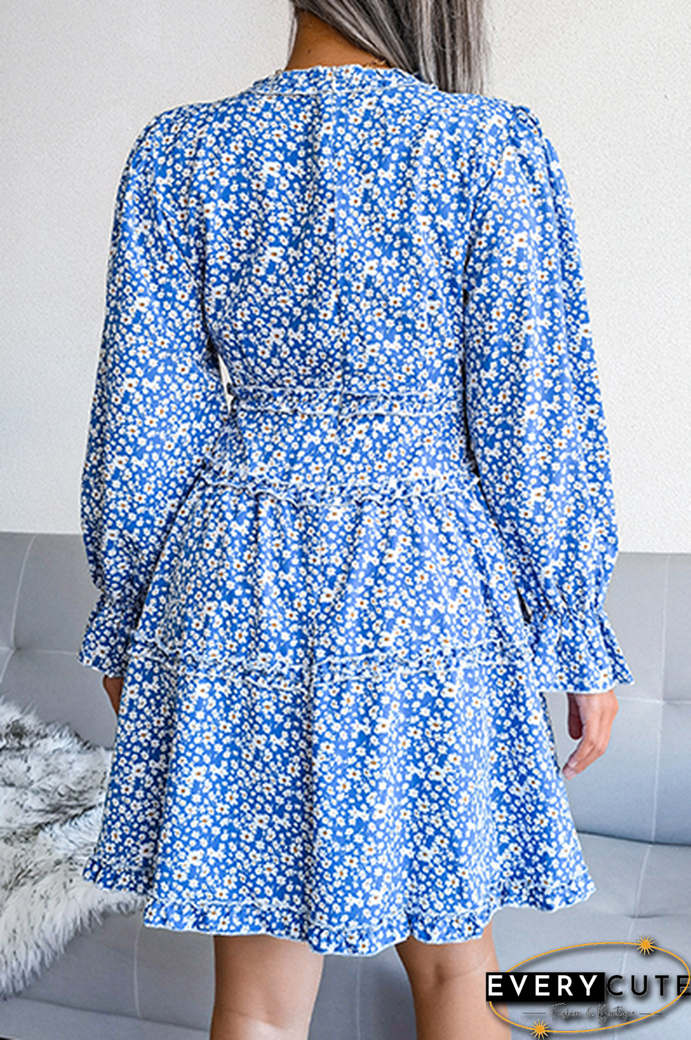 Casual Elegant Floral Split Joint Stringy Selvedge V Neck Waist Skirt Dresses