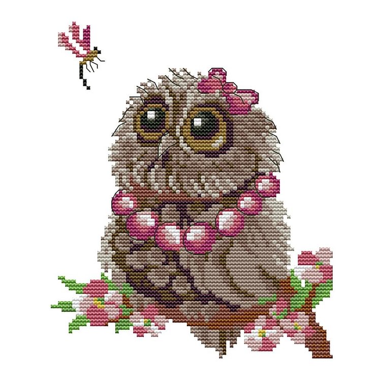 Joy Sunday - Cute Owl - 14CT 2 Strands Threads Printed Cross Stitch Kit - 19x22cm(Canvas)