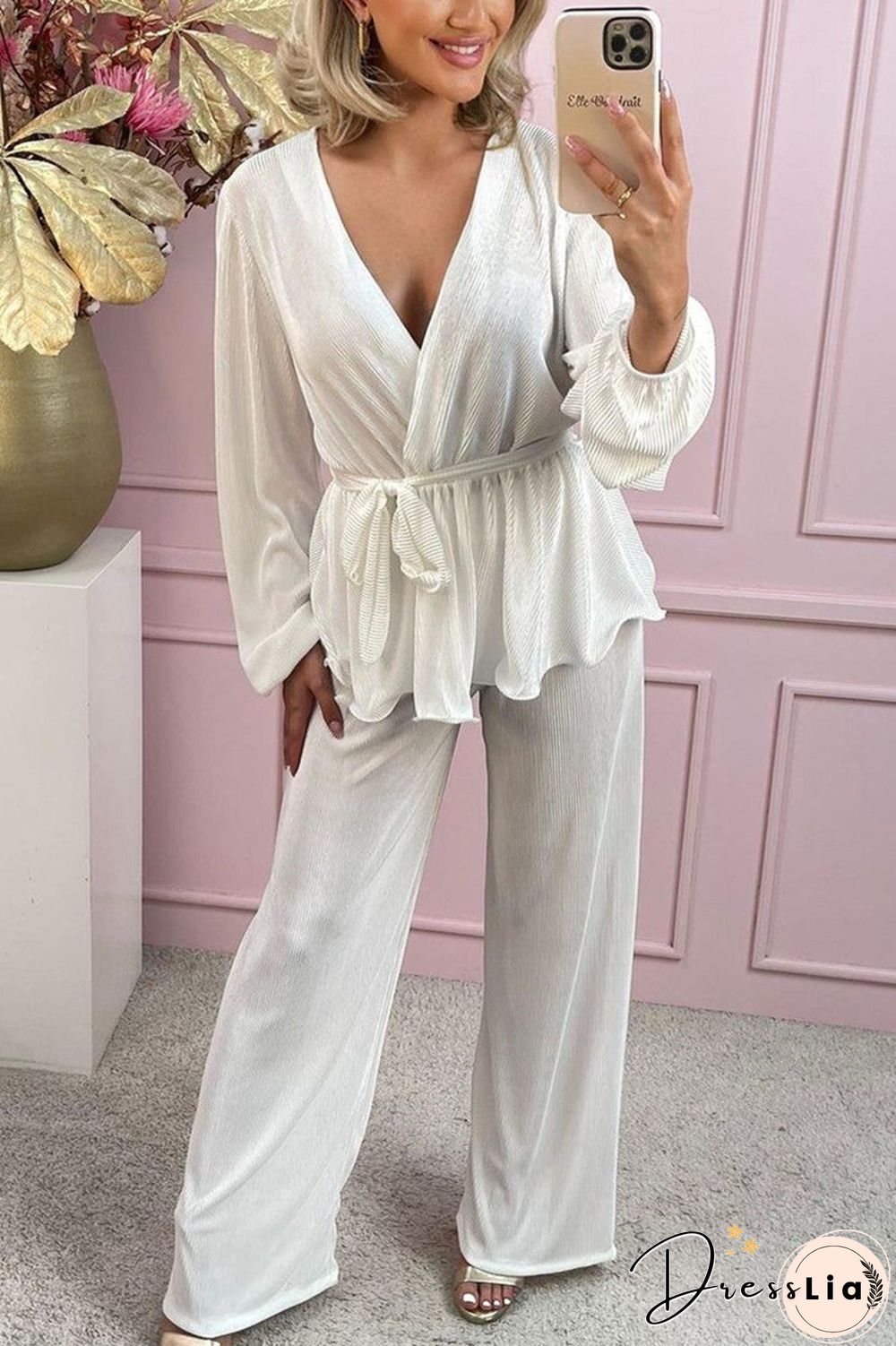 Fashion Solid Cardigan Collar Long Sleeve Two Pieces(5 Colors)