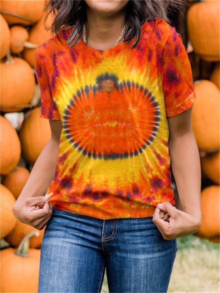 Women's Fall Pumpkin Tie Dye Comfort T-Shirt
