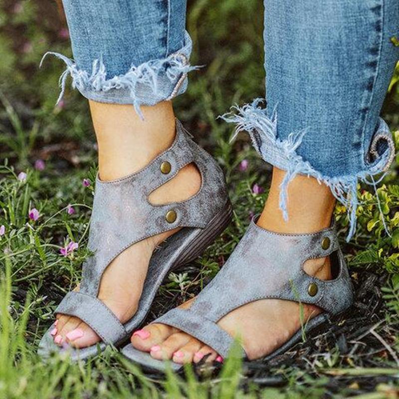 Women retro roman peep toe back zipper gladiator sandals