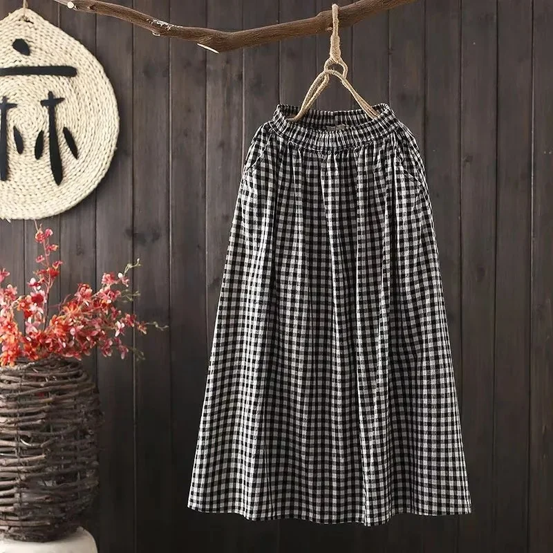 Breathable Cotton Linen Literary Loose Casual Skirt