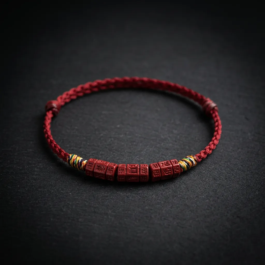 JiStones Serenity Cinnabar Mantra Bracelet - Handcrafted Protection & Luck Auspicious Red - Braided Mantra
