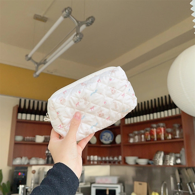 31291 Fresh Quilted Hand-held Cosmetic Bag Girl Large Capacity Cute Storage Student Zipper Stationery Bag Pencil Case