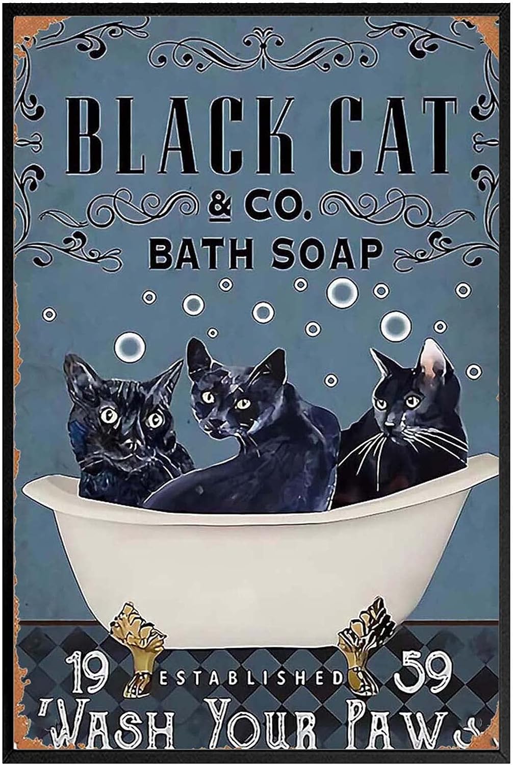 Black Cat Wash Your Paws 8 inch  X 10 inch  Funny Posters Canvas Posters Gothic Presents Nautical Beach House Apartment Frameless Door Party Father's Day