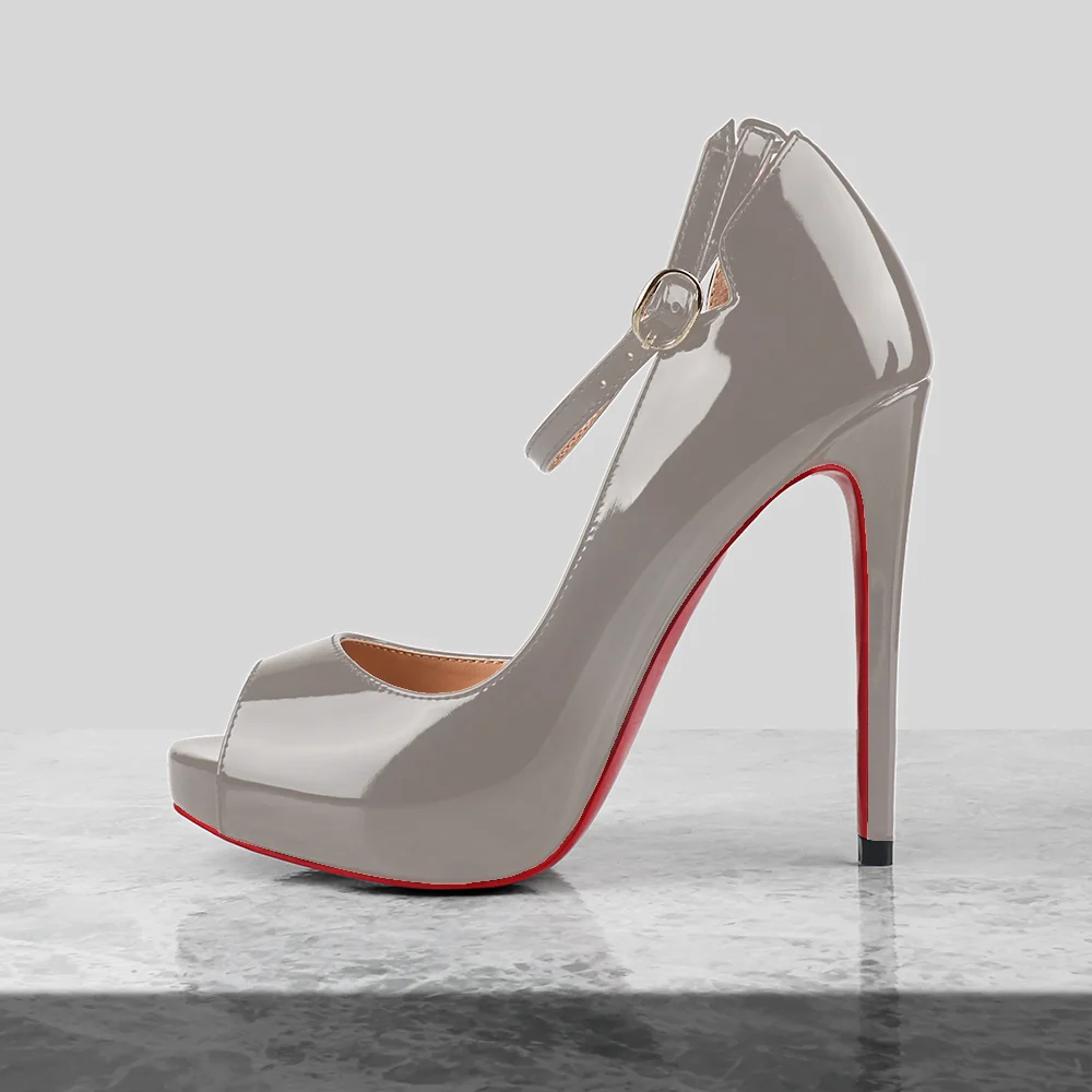 120mm Red Bottom Ankle Strap Platform Party Peep Toe Stilettos Pumps High Heels