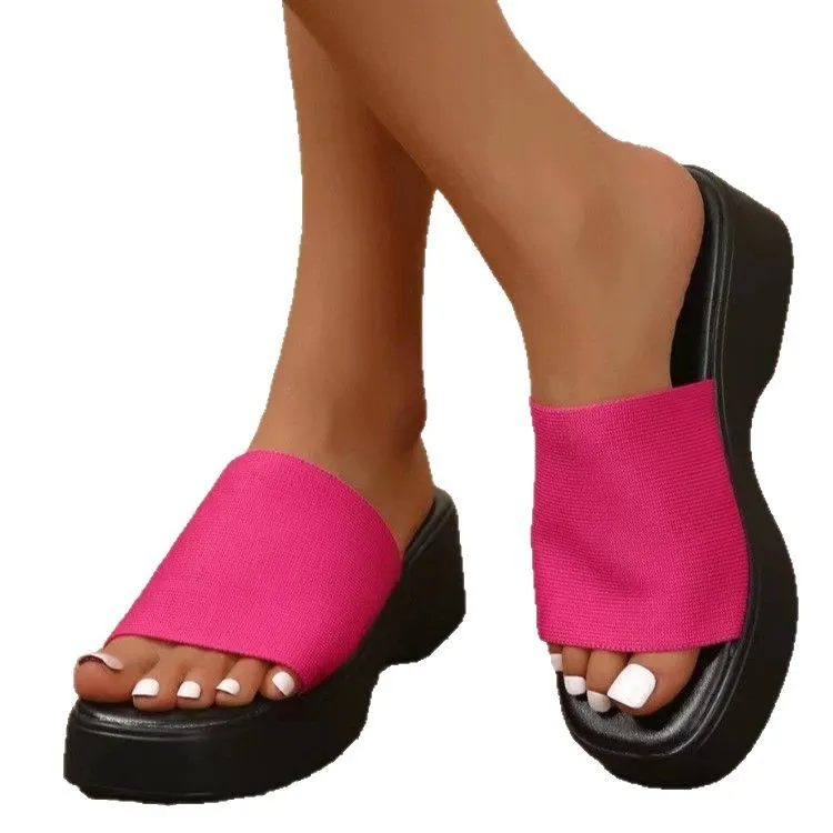 Breakj Breakj Word Thick-Bottomed Slippers Large Code 2025 New Thick-Bottomed Head Wide Strip Slippers Women's Shoes