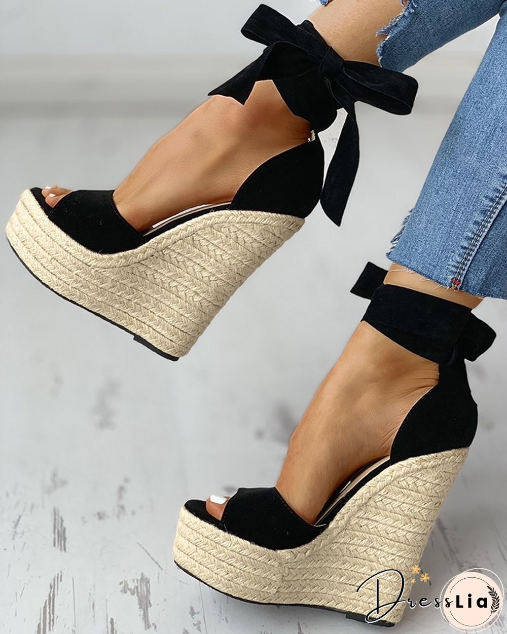 Colorblock Bowknot Platform Espadrille Sandals