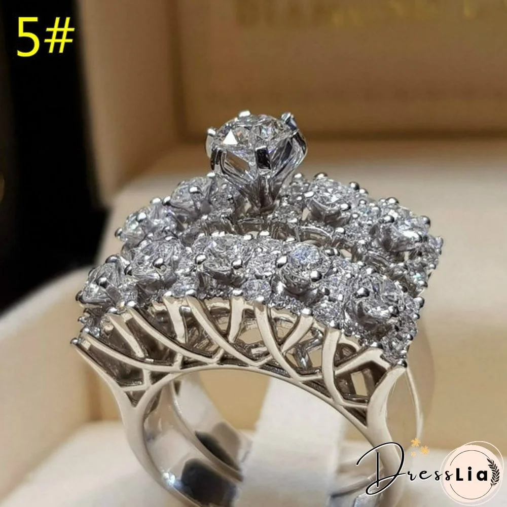 9 Style Luxury 2 Piece Women's 925 Sterling Silver Ring Natural White Sapphire White Gold Engagement Jewelry Anniversary Gift Party Bridal Wedding Diamond Jewelry Ring Size 5-11