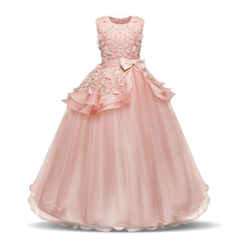 2019 Flower Girl Dress Pink Party Pageant First Communion Wedding Dress Teenager Kids Children Prom Gown Dress for Graduatiion