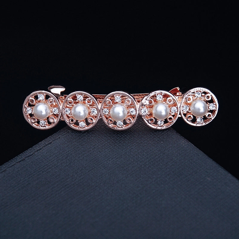 Korean Hair Accessories Rhinestone Bow Simple Hairpin Adult Pearl Horizontal Clip Ponytail Clip Top Clip Spring Clip Small