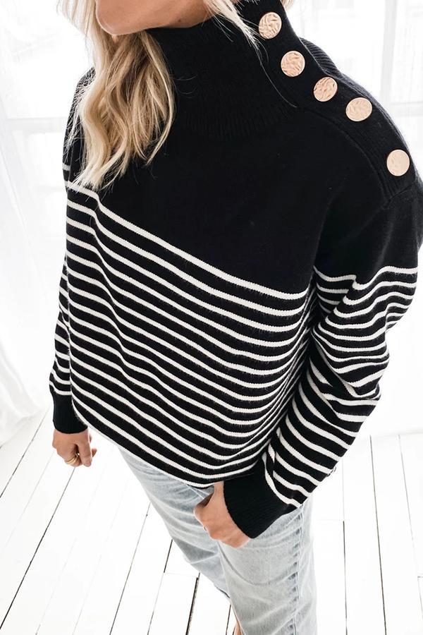 Rotimia Long Sleeve Striped Patchwork High Neck Sweater