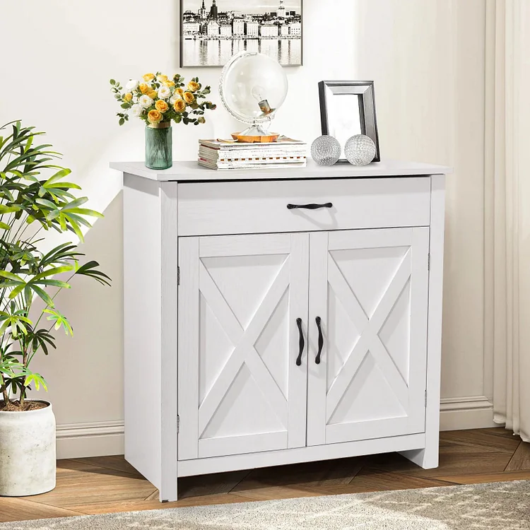 AVAWING Kitchen Sideboard Buffet Cabinet with Drawer & Shelves Entryway Cupboard Server, White