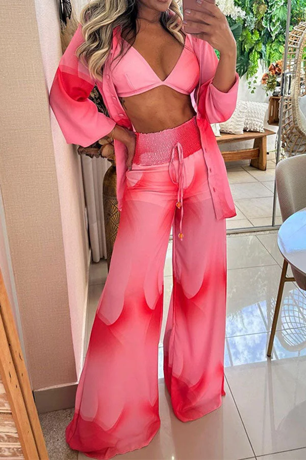 Gradient Relaxed Wide Leg Pant Suits