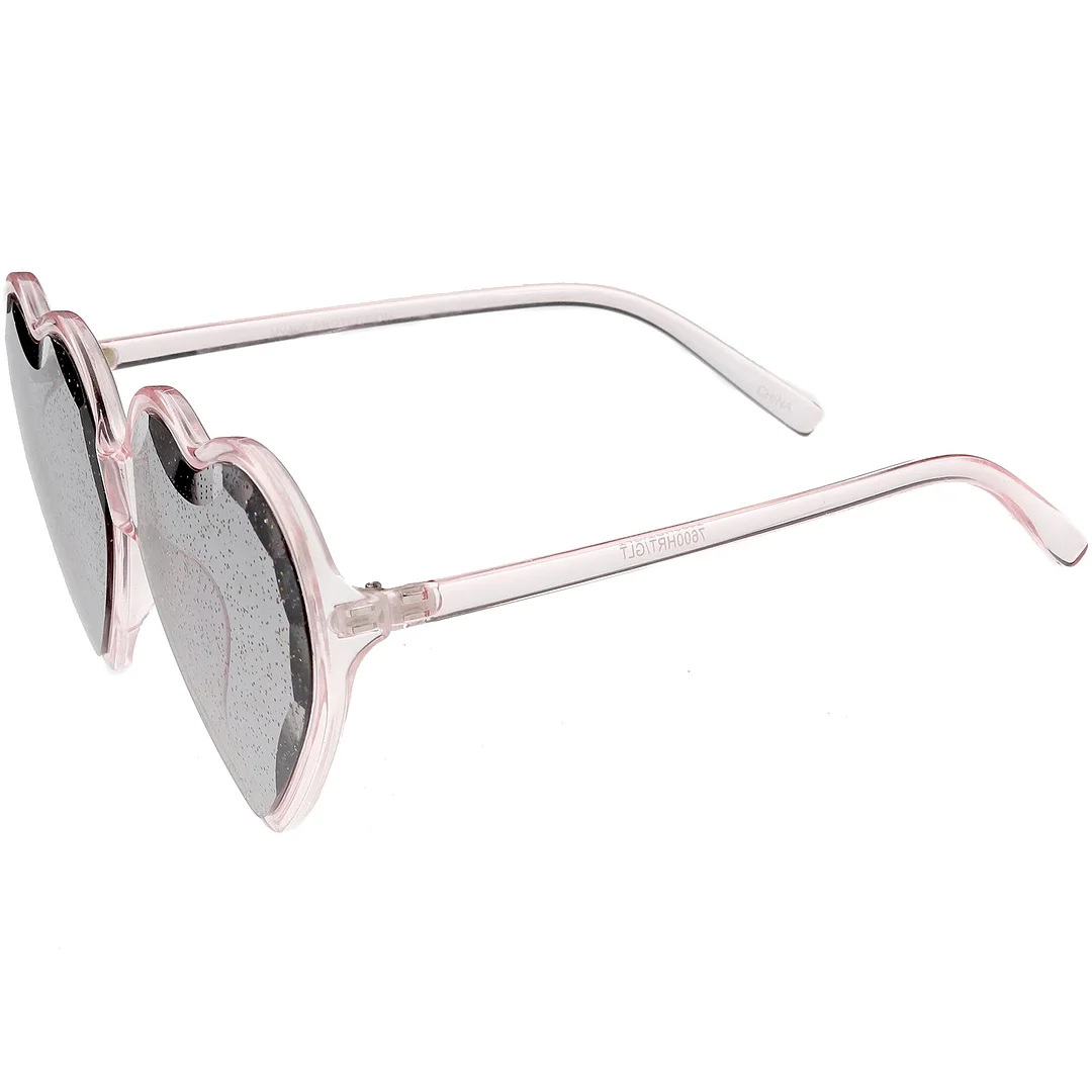 Women's Novelty Oversize Heart glasses Smoke Glitter Lens 62mm