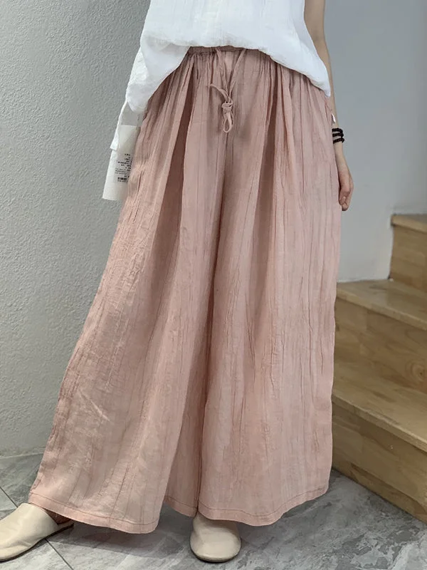 Drawstring Elasticity Pleated Pure Color Roomy Wide Leg Trousers Pants
