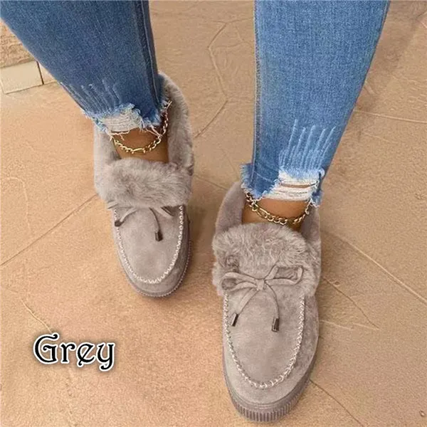 Winter Women Fashion Flat Shoes Suede Women Cute Soft Fur Padded Shoes Slip On Platform Ladies Casual Shoes
