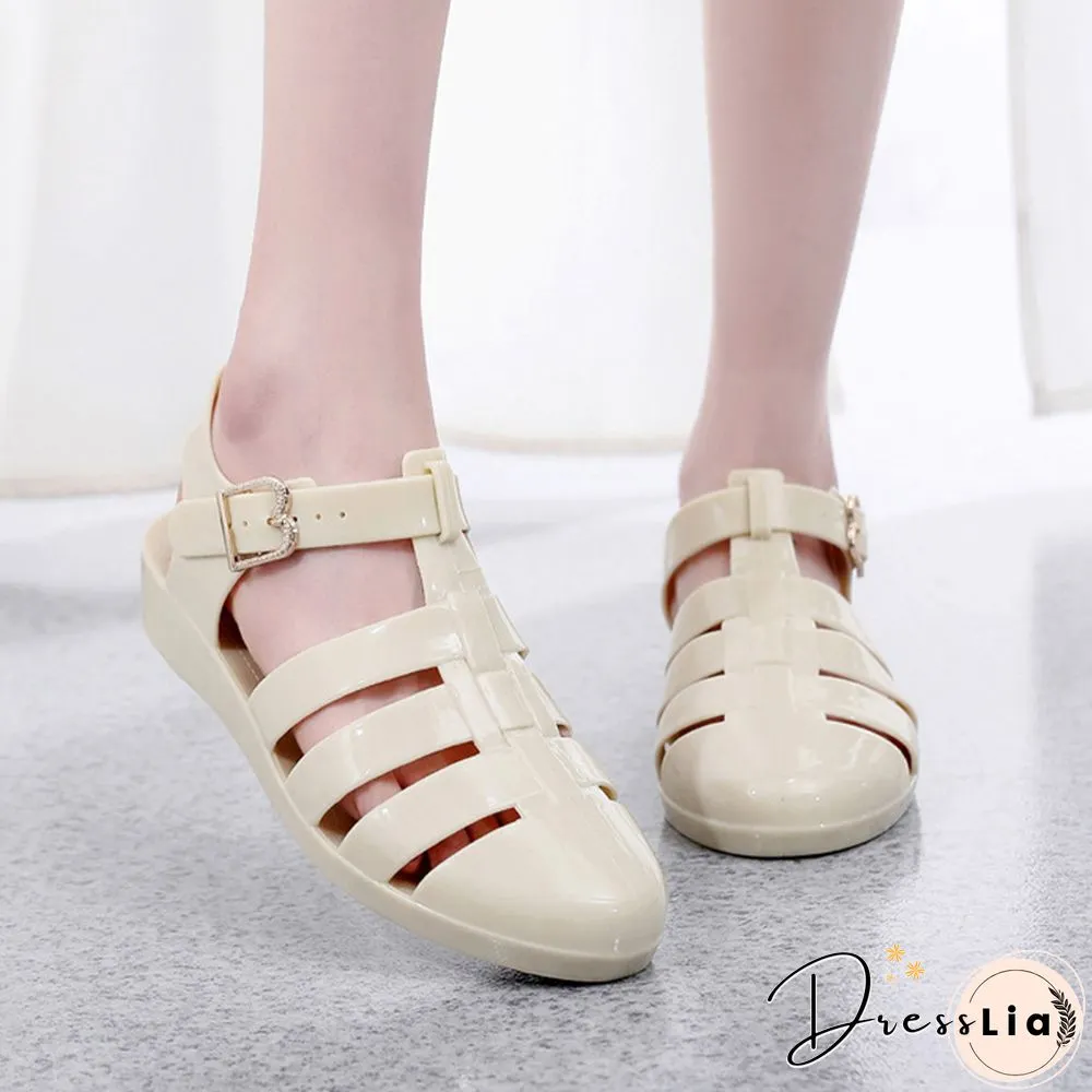 Womens Sandals Jelly Shoes Summer Ankle Strap Rubber Soft Sole Non-Slip Mom Casual