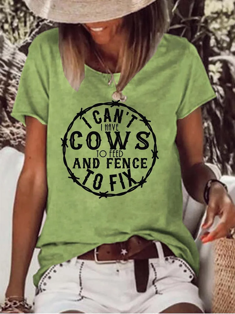 I can't Ihave cow to feed Village life Raw Hem Tee