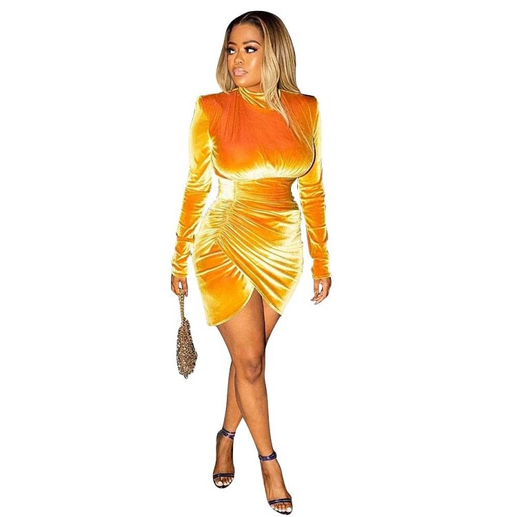 Promsstyle Elegant velvet mock neck ruched mini dress Prom Dress 2023