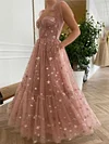 Dusty Mauve Ball Gown Dusky Rose Prom Dress Blush Pink Bridesmaid Dresses Starry Celestial Print Sparkling Star Pattern Glittering Tulle