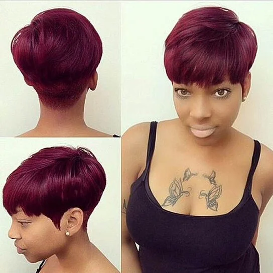 Wine Red Short Wig Pixie Straight Hair