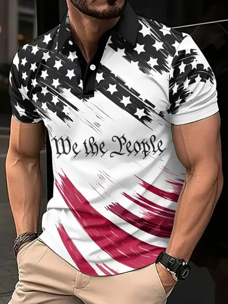 Men's Independence Day Printed Casual Polo Shirt