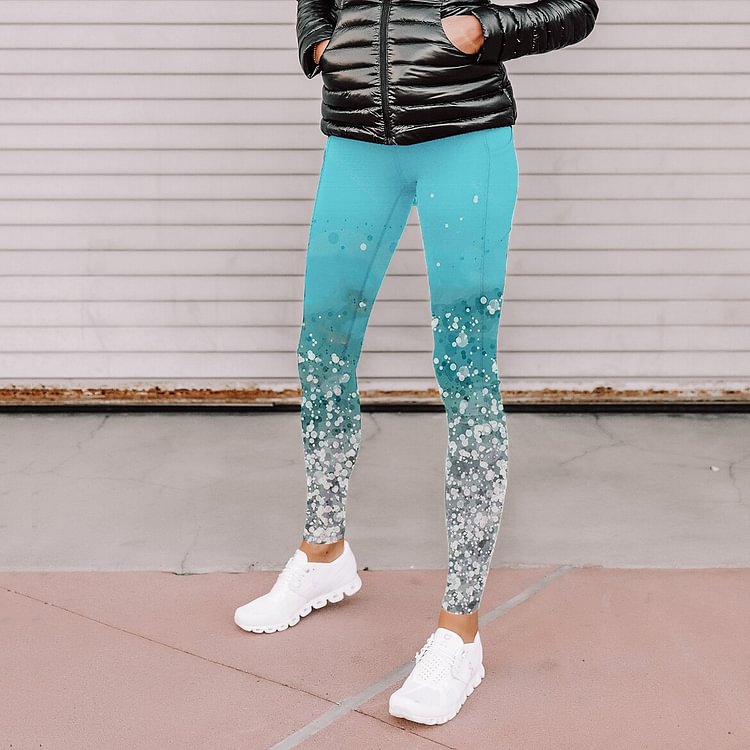 Women's High Waist Yoga Pants Pocket Leggings Ocean Blue