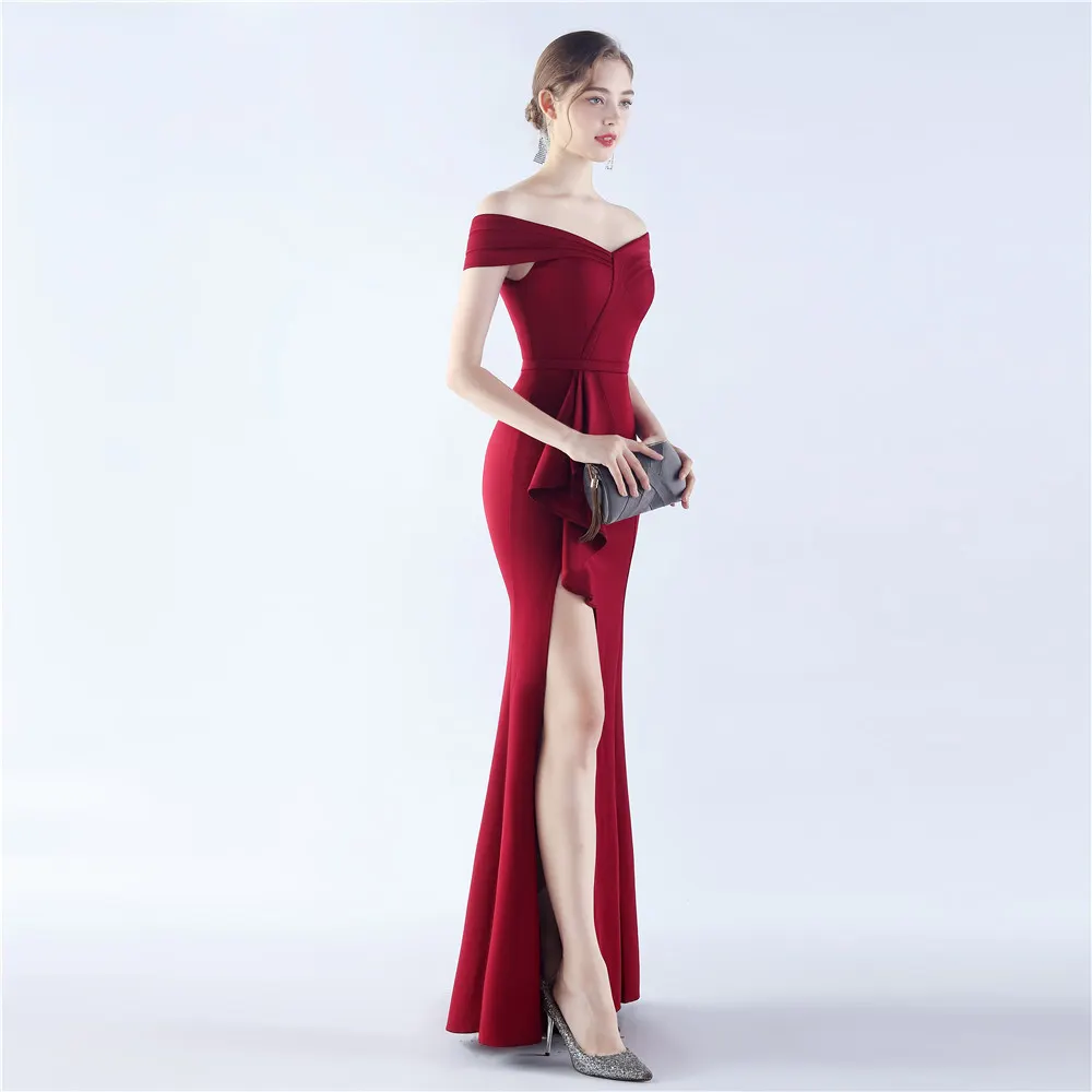 Classic Satin Off Shoulder Long Evening Dress - Elegant & Timeless - Ootddress